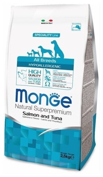 Сухой корм для собак Monge Speciality line, гипоаллергенный, лосось, тунец 1 уп. х 1 шт. х 15 кг - фотография № 3