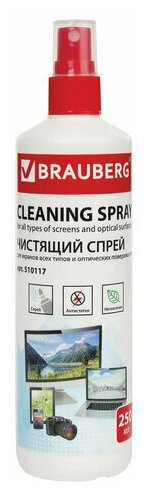 Чистящая жидкость-спрей BRAUBERG для экранов всех типов и оптики универсальная 250 мл, 5 шт