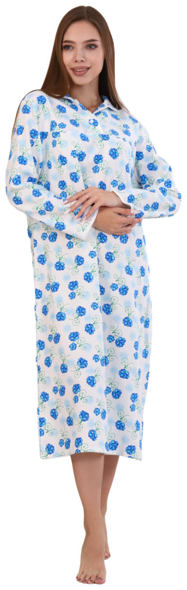Сорочка А-ЛЁНка, застежка пуговицы, длинный рукав, размер 46, голубой, белый - фотография № 4