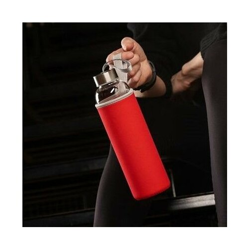 Бутылка для воды спортивная в чехле стеклянная Sleeve Ace, красная 550 мл емкость для сыпучих сура 1200 мл боросиликатное стекло