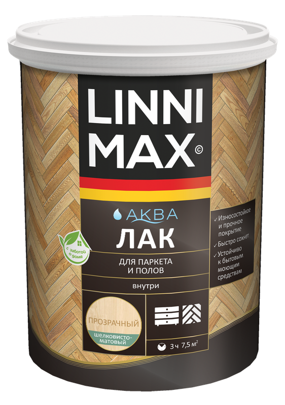 Лак водно-дисперсионный LINNIMAX Аква Лак для паркета и полов матовый 0,9 л