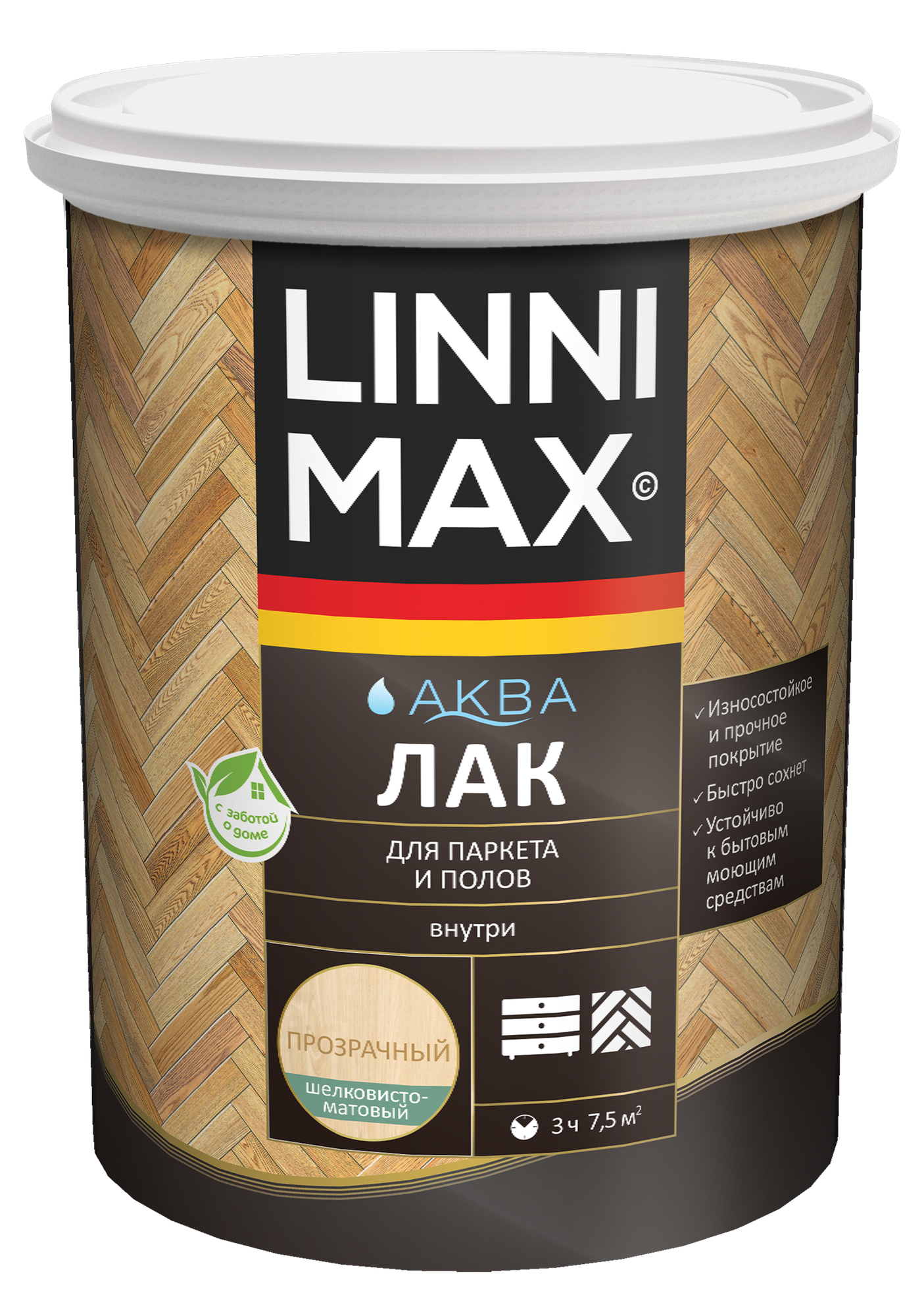 Лак водно-дисперсионный LINNIMAX Аква Лак для паркета и полов матовый 0,9 л