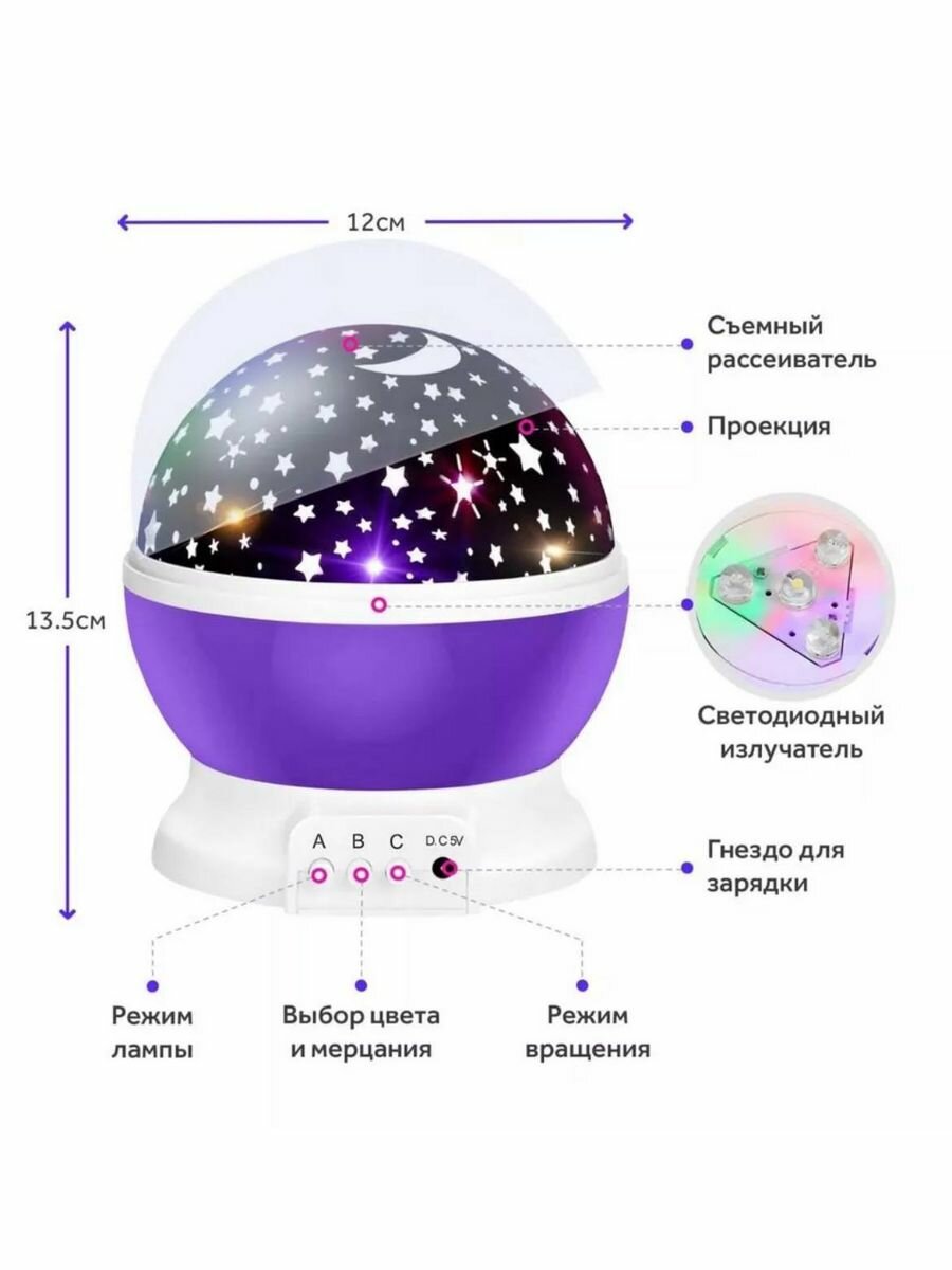 Ночник проектор звездное небо-фиолетовый - фотография № 20