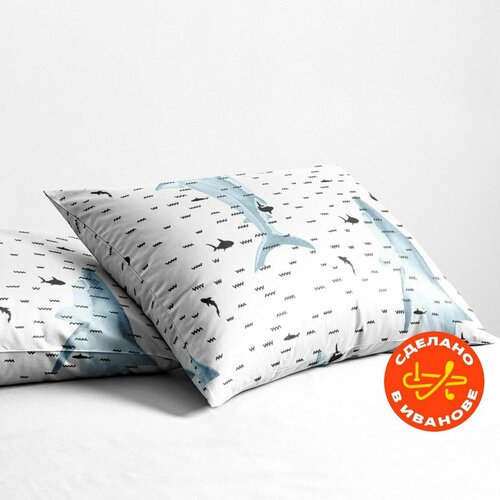 Детская наволочка 50х70 см - 1 шт, Wake me Wake Акулы, ткань перкаль , 100% хлопок