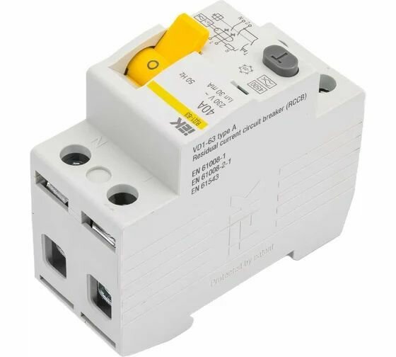 Дифференциальный выключатель IEK УЗО ВД1-63 2Р 40А 30мА тип А MDV11-2-040-030