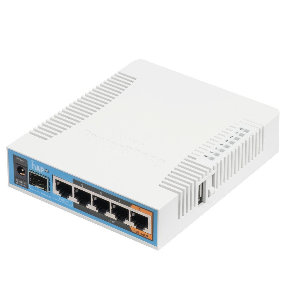 Mikrotik Wi-Fi Роутер hAP ac RB962UiGS-5HacT2HnT гигабитный, AC1750, 3xRJ45 1Гбит с, 1xRJ45+PoE IN, 1xRJ45+PoE OUT, 1xSFP, 1xUSB с поддержкой 3G 4G