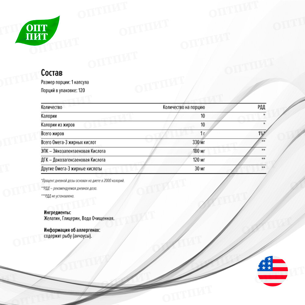 Омега-3 жирные кислоты MAXLER Omega-3 Gold, 330 мг, 120 софтгелей — фото 1