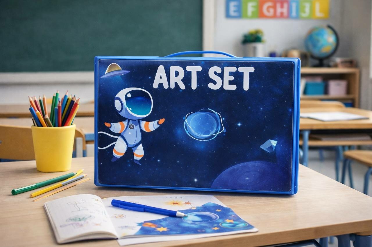 Детский набор для творчества ART SET (68 предметов), синий, космический дизайн