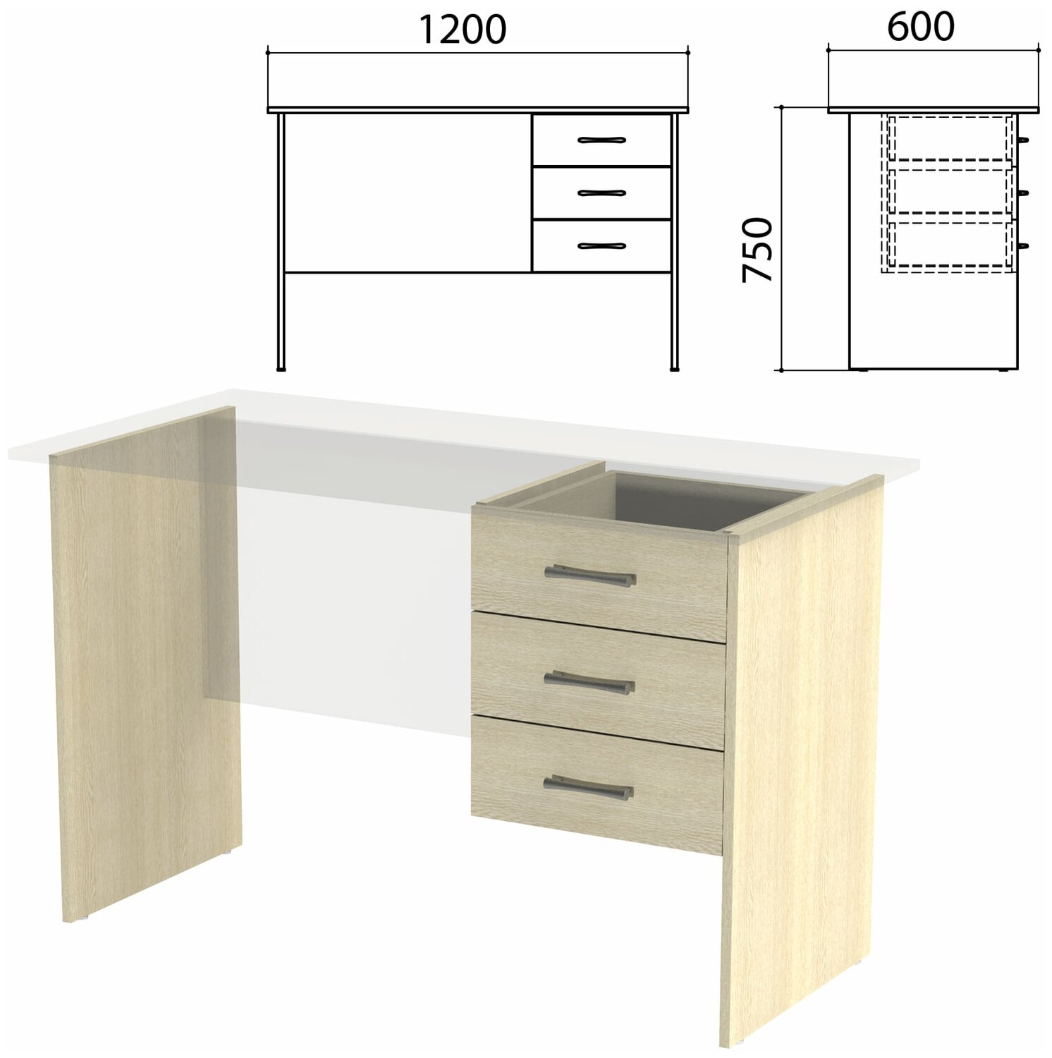 Каркас к столам письменным с тумбой "Канц" 1200х600х750 мм, цвет дуб молочный