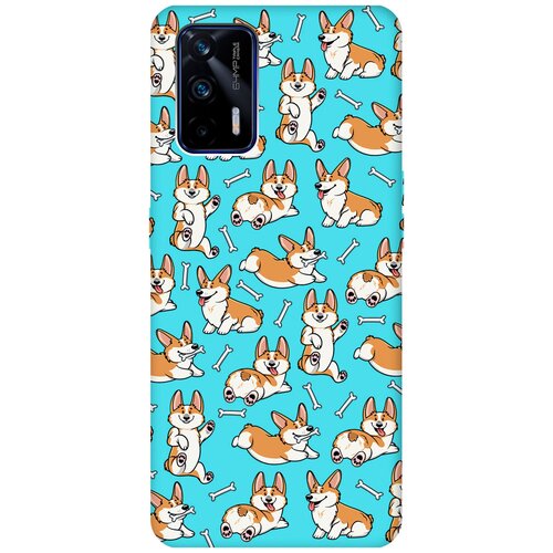 Матовый чехол Corgi Pattern для Realme GT / Рилми ГТ с 3D эффектом бирюзовый матовый чехол corgi pattern для realme 9 рилми 9 с 3d эффектом черный