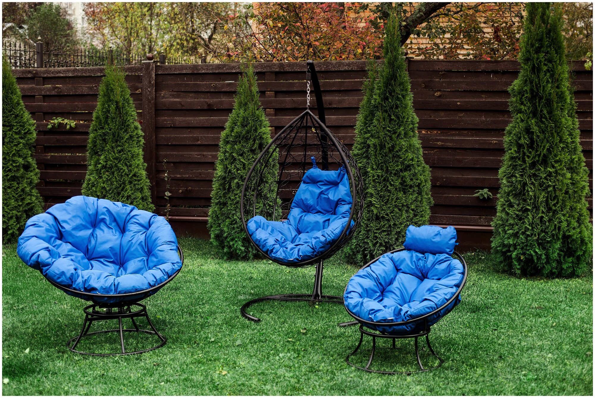 Кресло m-group папасан пружинка коричневое, синяя подушка - фотография № 3