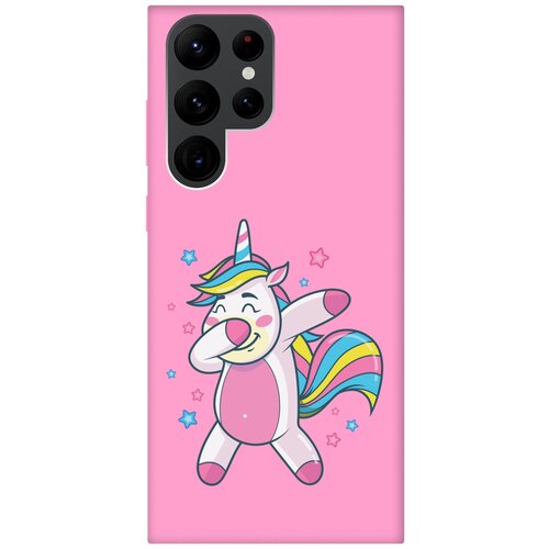 Матовый чехол Unicorn Dab для Samsung Galaxy S22 Ultra / Самсунг С22 Ультра с 3D эффектом розовый матовый чехол unicorn dab для samsung galaxy s22 ultra самсунг с22 ультра с 3d эффектом розовый