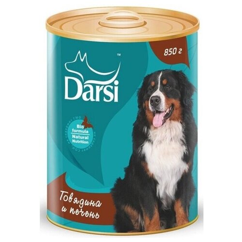 Консервы Darsi для активных собак, Говядина с печенью, 6 шт. х 850г