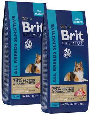 BRIT PREMIUM DOG ADULT SENSITIVE для взрослых собак всех пород с чувствительным пищеварением с ягненком и рисом (15 + 15 кг)