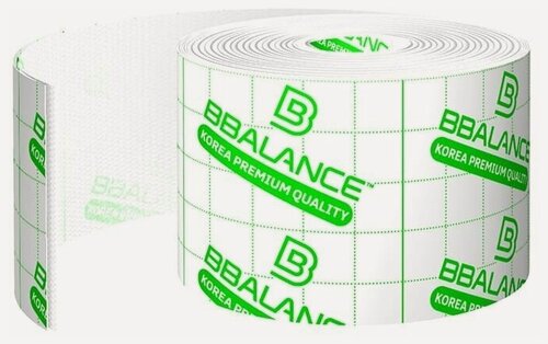 Изображение товара BBalance подкладочный материал для кинезио тейпов с мягким клеем. Уровень фиксации 3. Размер 5см*10м, цвет белый