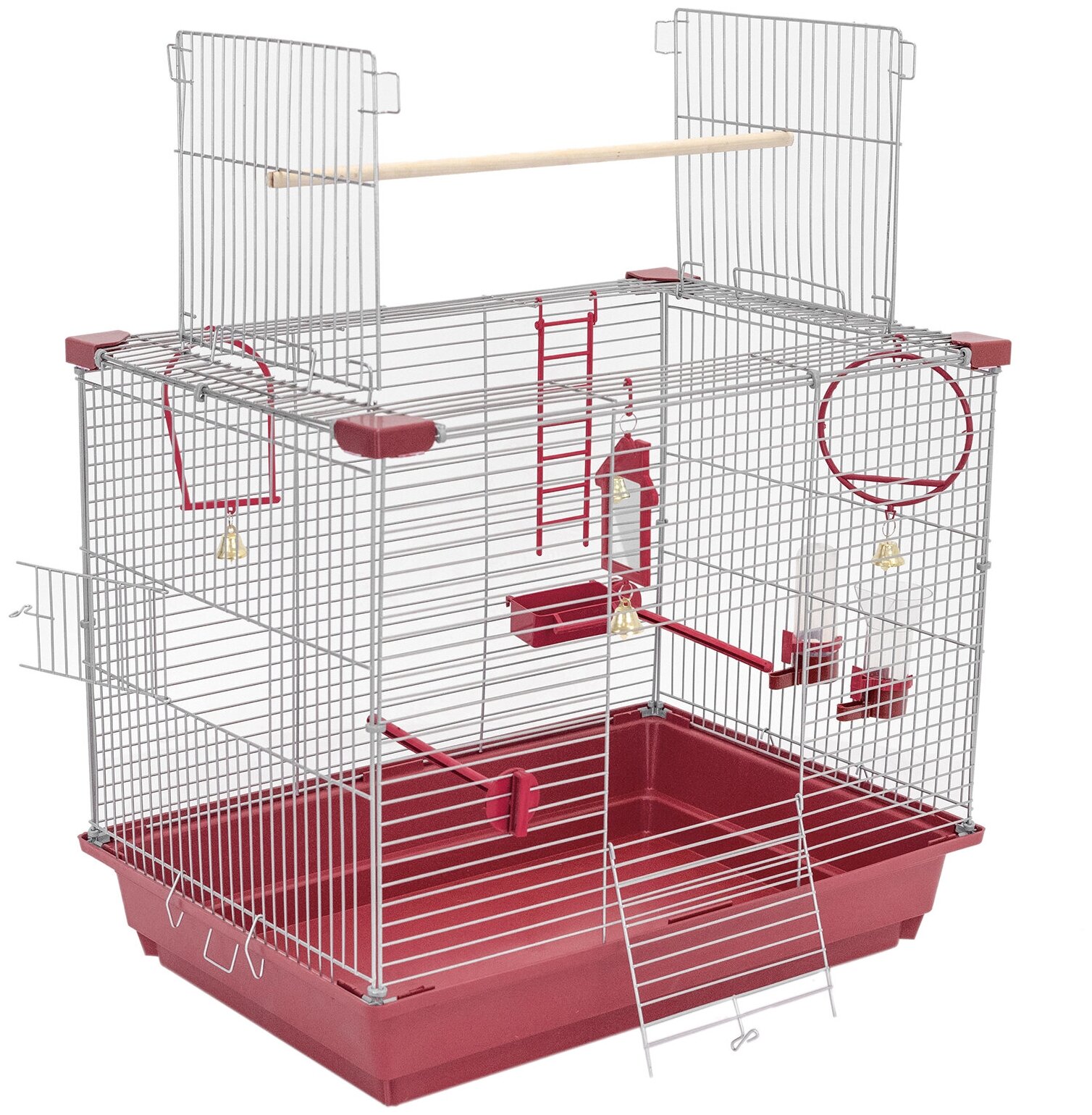 Клетка для птиц 58 х 40 х 48см: для попугая, для канарейки ЛОФТ-1 разборная "PetTails", 1 секция, шаг прута 11мм, рубиновая - фотография № 1