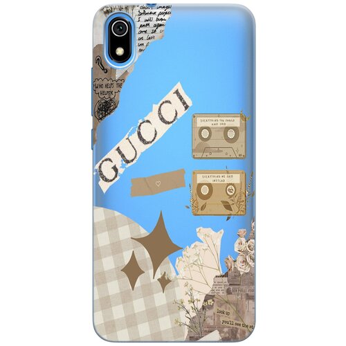 Силиконовый чехол на Xiaomi Redmi 7A, Сяоми Редми 7А с 3D принтом GUCCI Stickers прозрачный матовый чехол space stickers для xiaomi redmi 7a сяоми редми 7а с 3d эффектом черный