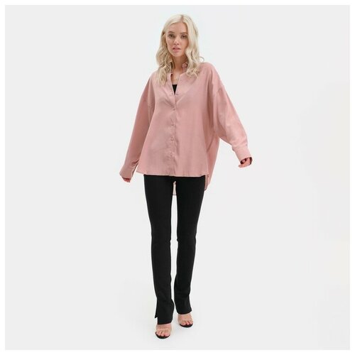 фото Рубашка mist, классический стиль, прямой силуэт, длинный рукав, без карманов, однотонная, размер 48-50, розовый, белый