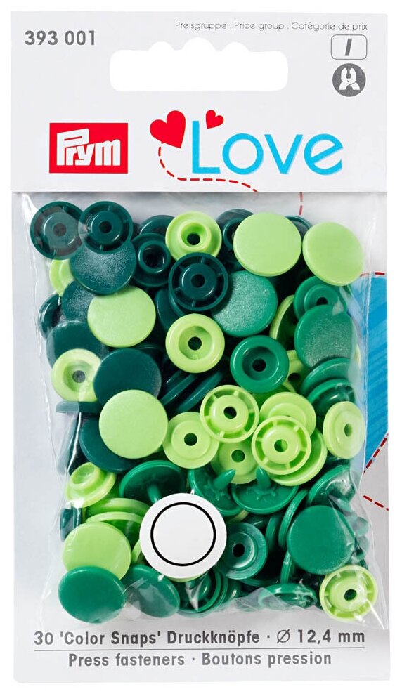 Кнопки Color Snaps PrymLove, зеленый цв, 12мм, 30шт Prym