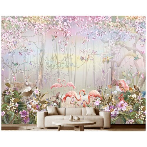 Фотообои на стену Модный Дом Фламинго в сказочном саду 400x300 см (ШxВ) фотообои модный дом замок в саду 270x300 см