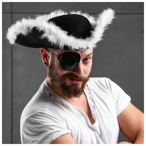 фото Карнавальная шляпа «треуголка», белый пух, р-р 57-58 страна карнавалия