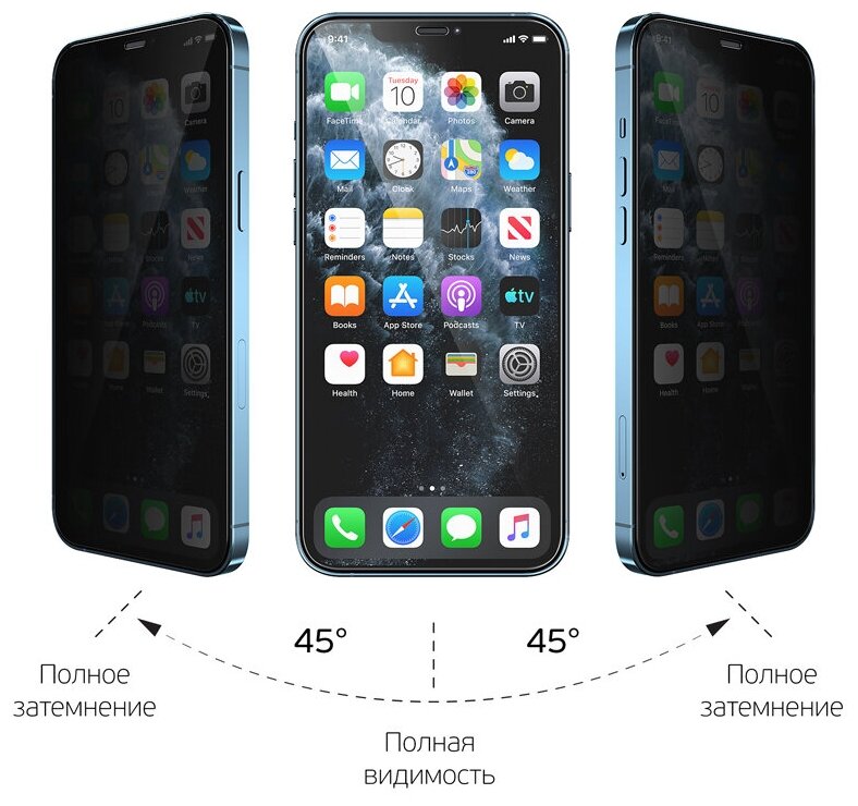 Защитное стекло PRIVACY 25D Full Glue для Apple iPhone 12/12 Pro (2020) 03 черная рамка Deppa 62707