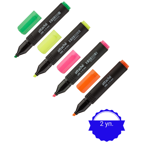 Набор маркеров текстовыделителей Attache Economy Uno,1-4мм,набор,4цв 2 упаковки