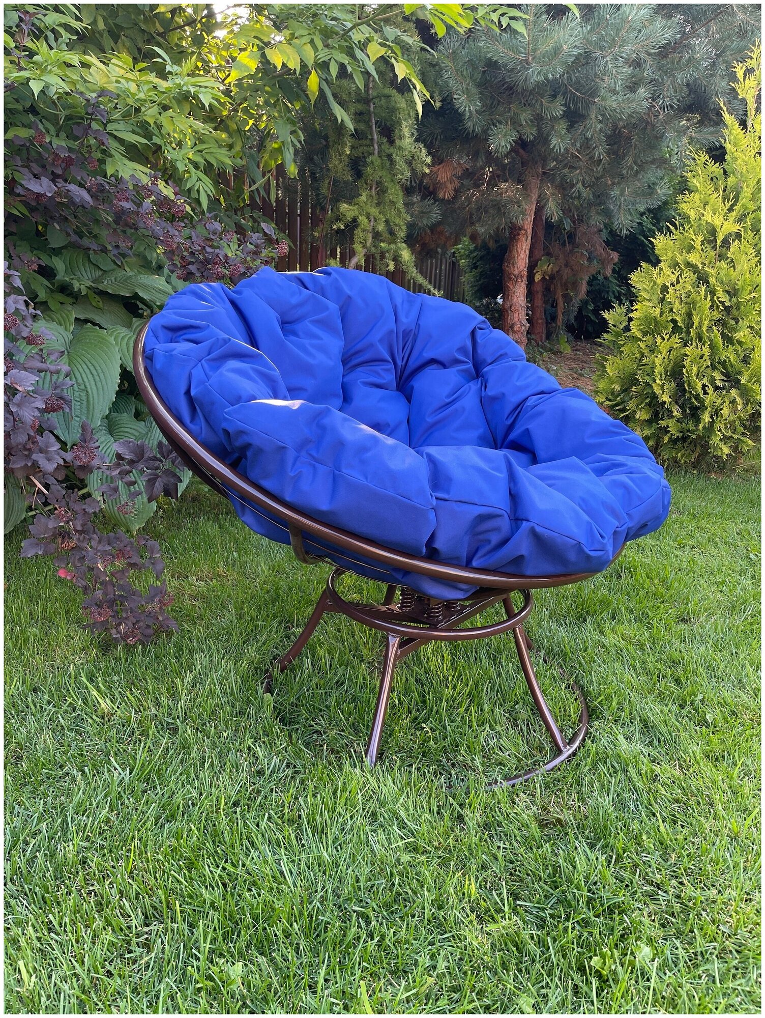 Кресло m-group папасан пружинка коричневое, синяя подушка - фотография № 4