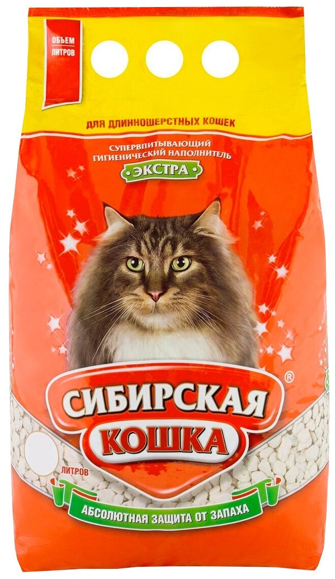 Сибирская кошка экстра наполнитель впитывающий для длинношерстных кошек (7 + 7 л)
