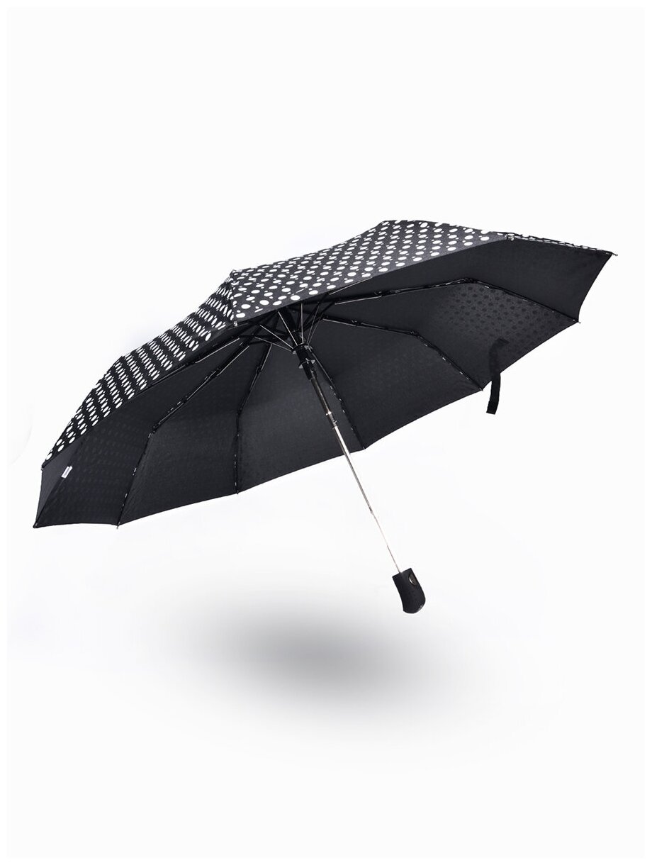 Зонт полуавтоматический, складной, 31см, Зонт черный в горошек , женский, зонтик, c защитой от ветра, зонтик гриб