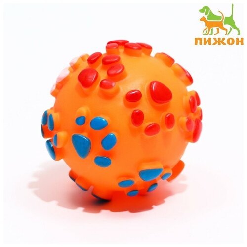 Игрушка пищащая "Мяч Лапка"для собак, 6,5 см, оранжевая