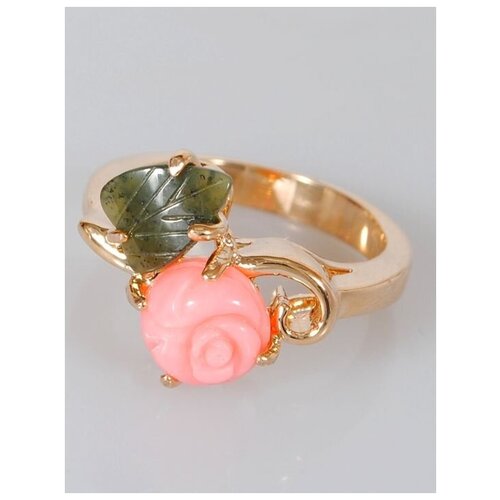 Кольцо помолвочное Lotus Jewelry, коралл, нефрит, размер 18, зеленый, розовый