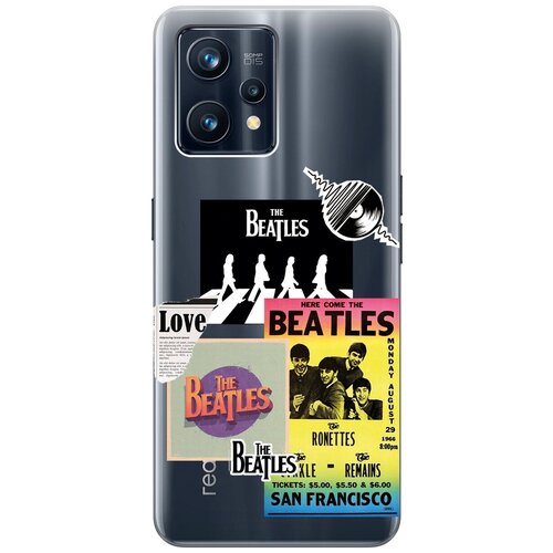 Силиконовый чехол с принтом Beatles Stickers для Realme 9 Pro+ / Рилми 9 Про+ силиконовый чехол на realme 10 pro реалми 10 про с 3d принтом beatles stickers прозрачный