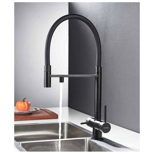 Смеситель для кухни с подключением фильтра питьевой воды. Кухрнный смеситель для раковины, мойки. Латунь. Графит матовый.