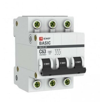 EKF Автоматы и дополнительные устройства на DIN-ре mcb4729-3-50C Автоматический выключатель 3P 50А C 4,5кА ВА 47-29 Basic