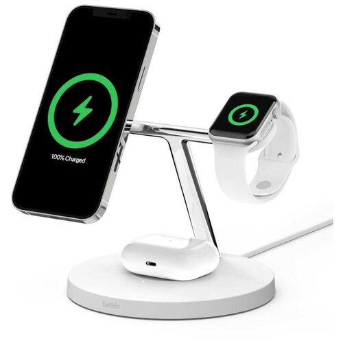 Беспроводная зарядная станция Belkin BOOST CHARGE PRO 3-в-1 iPhone + Apple Watch + AirPods MagSafe White