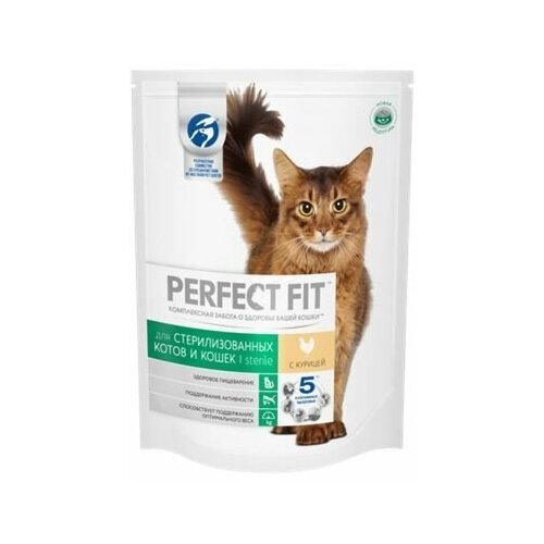 PERFECT FIT Корм сухой для кастрированных котов и стерилизованных кошек с курицей 650г, 3 упаковки