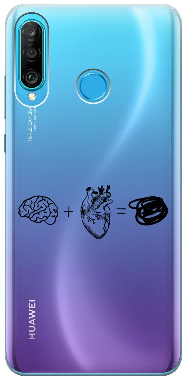 Силиконовый чехол на Honor 20 Lite, 20s, Huawei P30 Lite, Хуавей П30 Лайт, Хонор 20 Лайт, 20s с 3D принтом "Brain Plus Heart" прозрачный