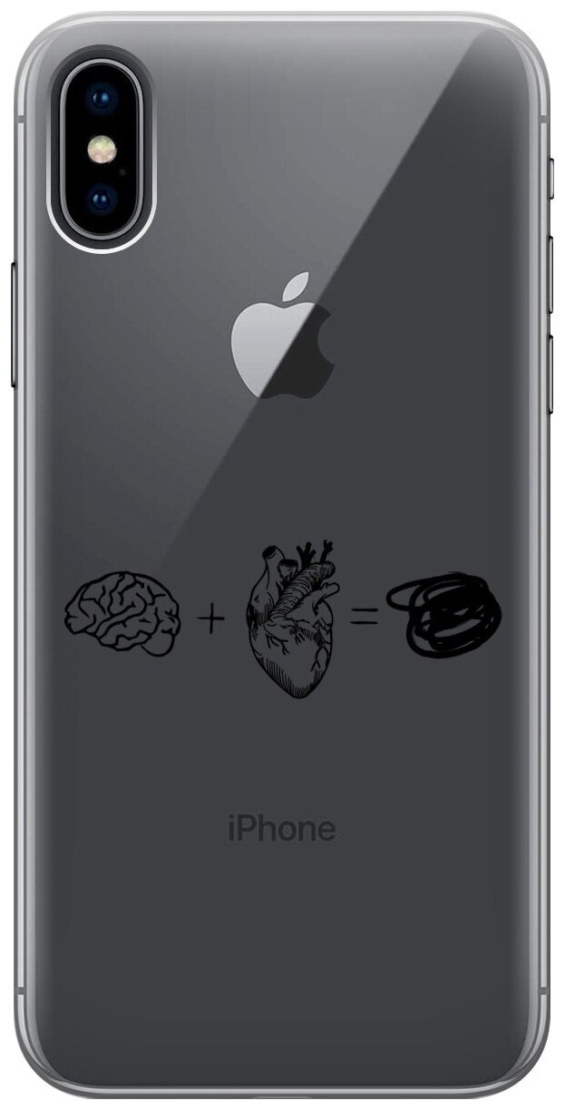 Силиконовый чехол на Apple iPhone Xs / X / Эпл Айфон Икс / Икс Эс с рисунком "Brain Plus Heart"