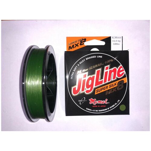 Плетеный шнур JigLine MX8 Super Silk 0,35 мм, 32 кг, 100 м, зеленый
