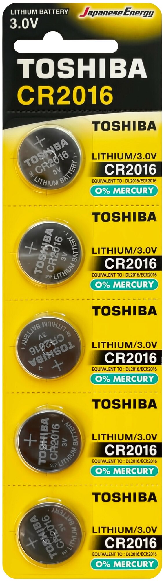 Батарейки Toshiba Lithium coins CR2016 PW BP-5 блистер отрывной 5 шт.