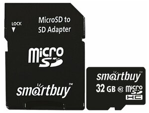 32GB MicroSD SmartBuy Class 10 + SD адаптер (SB32GBSDCL10-01LE)