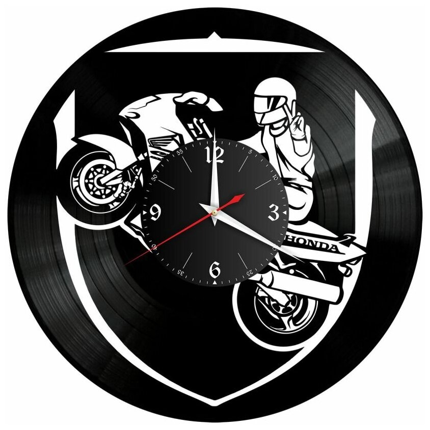 Часы из винила Redlaser "Мото, мотоциклист в шлеме" VW-10439