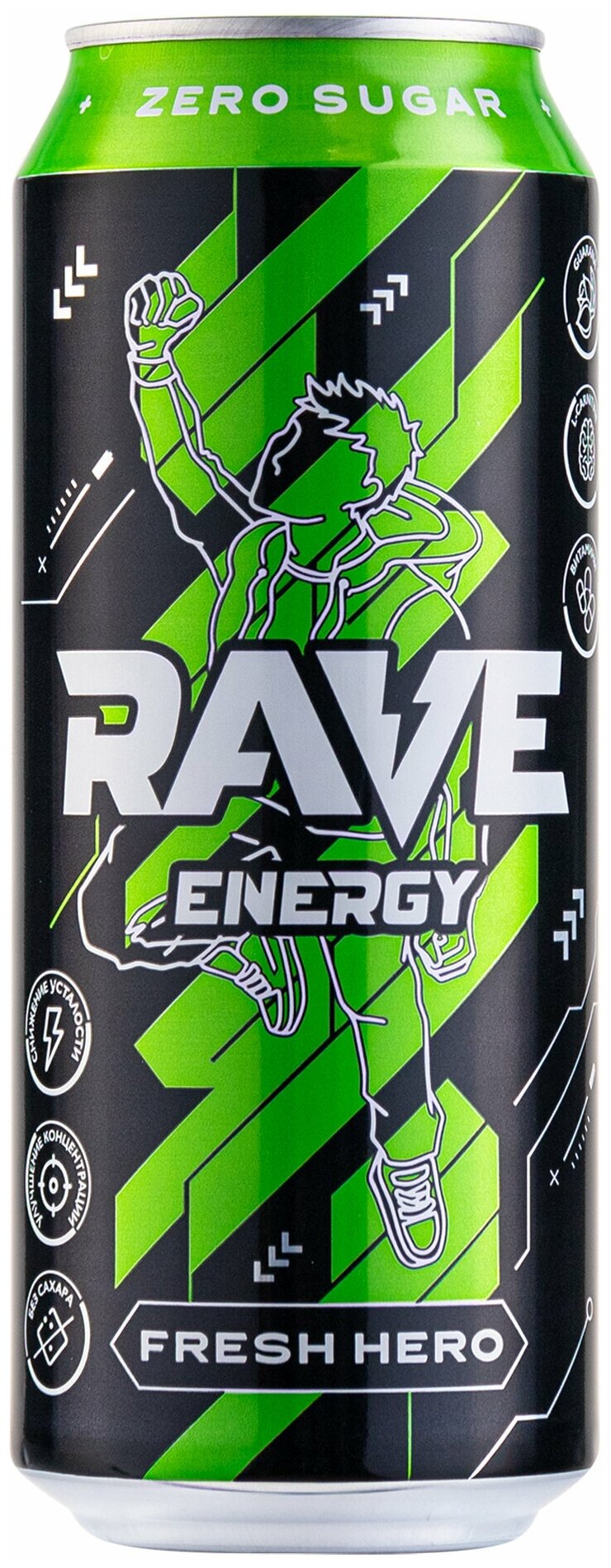 Энергетический безалкогольный напиток RAVE FRESH HERO со вкусом мяты и лайма, 0,5 литра (500мл - 12 штук. - фотография № 4