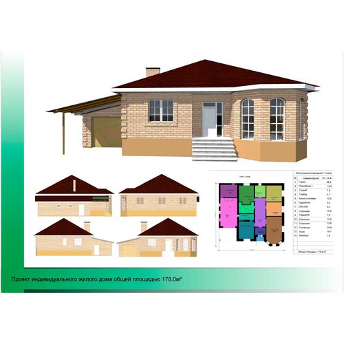 Проект Одноэтажный жилой дом 15.3х15.9м 178м2