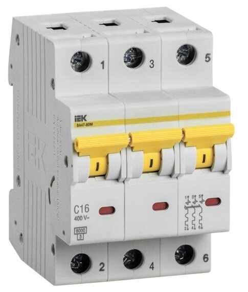 Автоматический выключатель Iek ВА47-60M 3Р 16А 6кА С, MVA31-3-016-C