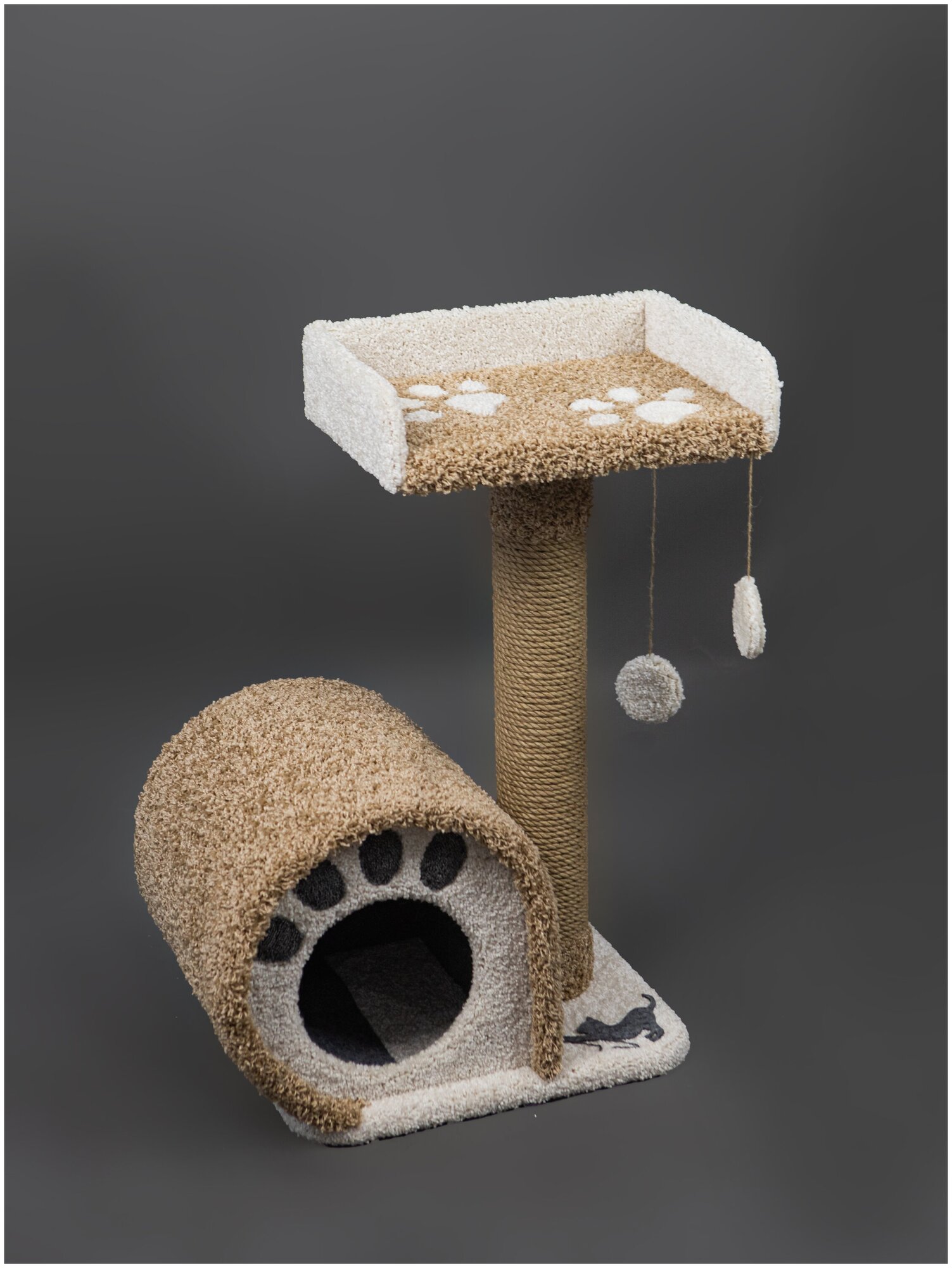 Домик для кошки с когтеточкой-столбиком и лежанкой, Премиум ковролин - фотография № 4