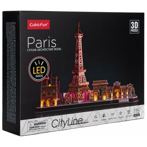 3D пазл CubicFun Париж, 115 деталей, с LED-подсветкой пазлы cubicfun 3d пазл лондон с led подсветкой 186 деталей
