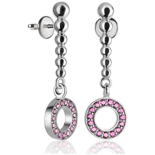 Серьги с подвесками, пусеты BRAU, серебро, 925 проба, родирование, родолит, розовый, красный