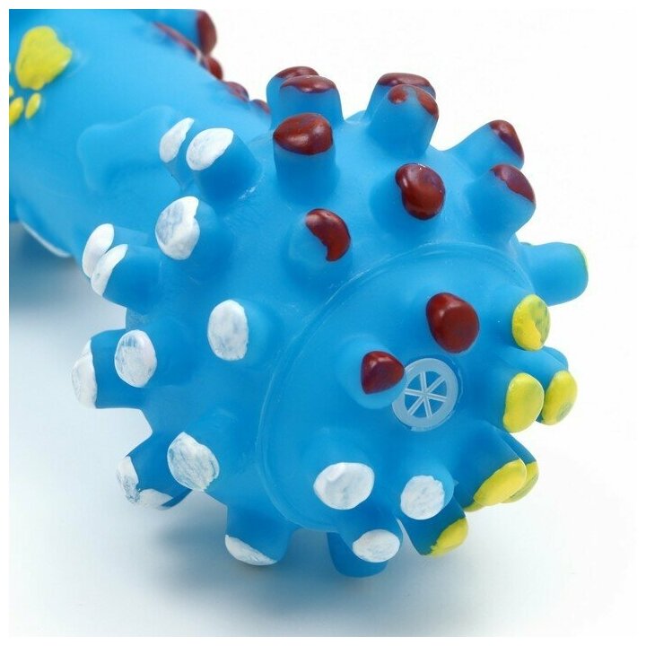 Пижон Игрушка пищащая увеличенная "Гантель с лапками" для собак, 16,5 x 6 см, синяя - фотография № 3